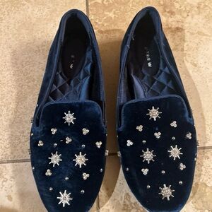 Birdies The Starling Navy Blue Crystal Jewel Velvet Flat Loafers US 7 RARE